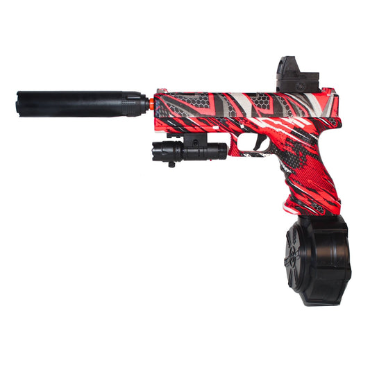 Krátký ČERVENÝ blaster na vodní gelové kuličky